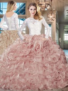 Lace Up 15 Quinceanera Dress Champagne for Sweet 16 and Quinceanera with Lace and Ruffles Brush Train