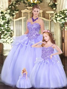 Sweetheart Sleeveless Lace Up 15 Quinceanera Dress Lavender Tulle