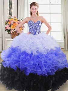 Stunning Multi-color Sleeveless Floor Length Beading and Ruffles Lace Up Ball Gown Prom Dress