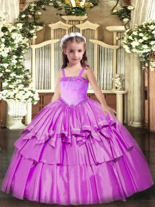 Affordable Lilac Sleeveless Organza Lace Up Kids Pageant Dress for Party and Quinceanera
