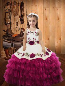 Custom Designed Sleeveless Embroidery and Ruffled Layers Lace Up Pageant Dress