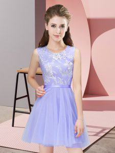 Tulle Scoop Sleeveless Side Zipper Lace Damas Dress in Lavender