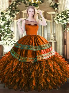 On Sale Beading and Appliques and Ruffles Sweet 16 Dress Rust Red Zipper Sleeveless Floor Length