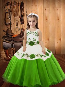 Eye-catching Sleeveless Organza Floor Length Lace Up Little Girls Pageant Gowns in with Embroidery