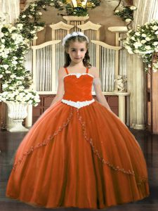 Graceful Sleeveless Appliques Lace Up Little Girl Pageant Gowns with Rust Red Sweep Train