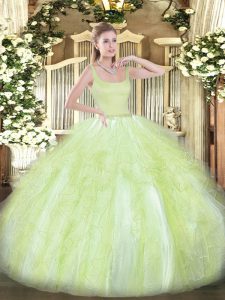 Suitable Tulle Sleeveless Floor Length Quinceanera Gowns and Beading and Ruffles