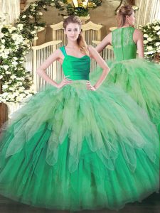 Modest Ball Gowns 15 Quinceanera Dress Multi-color Straps Organza Sleeveless Floor Length Zipper