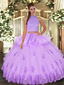 Tulle Sleeveless Floor Length Sweet 16 Dresses and Beading and Appliques and Ruffles