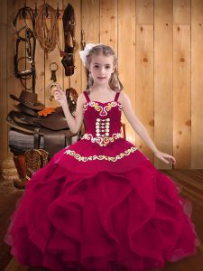 Great Fuchsia Ball Gowns Organza Straps Sleeveless Embroidery and Ruffles Floor Length Lace Up Pageant Dress Toddler