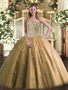 Brown Lace Up Quinceanera Gown Beading Sleeveless Floor Length