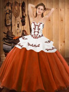 Rust Red Lace Up Sweet 16 Dresses Embroidery Sleeveless Floor Length