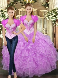 Ball Gowns Vestidos de Quinceanera Lilac Straps Tulle Sleeveless Floor Length Lace Up