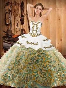 Glamorous Multi-color Sweet 16 Quinceanera Dress Military Ball and Sweet 16 and Quinceanera with Embroidery Strapless Sleeveless Sweep Train Lace Up