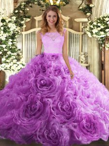 Ball Gowns Quinceanera Gowns Lilac Scoop Fabric With Rolling Flowers Sleeveless Floor Length Zipper