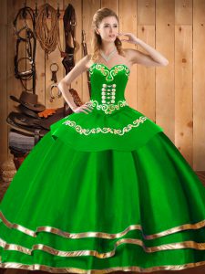 Organza Sweetheart Sleeveless Lace Up Embroidery Quinceanera Dress in Green