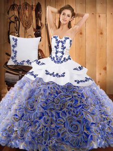 Admirable Embroidery Sweet 16 Dress Multi-color Lace Up Sleeveless With Train Sweep Train
