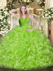 Discount Floor Length Ball Gown Prom Dress Organza Sleeveless Ruffles