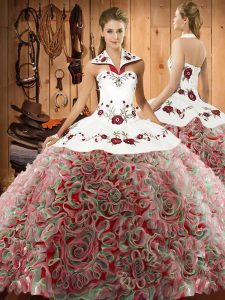 Beautiful Sleeveless Sweep Train Embroidery Lace Up Sweet 16 Dress