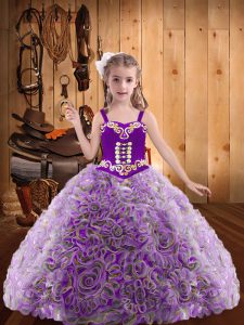 Floor Length Lace Up Kids Pageant Dress Multi-color for Sweet 16 and Quinceanera with Embroidery and Ruffles