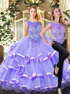 Vintage Lavender Sleeveless Floor Length Beading and Ruffled Layers Lace Up Quinceanera Gowns