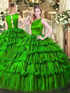 Ball Gowns Quince Ball Gowns Green Scoop Organza Sleeveless Floor Length Clasp Handle