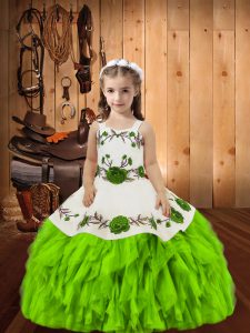 Straps Sleeveless Pageant Gowns Floor Length Embroidery and Ruffles Organza