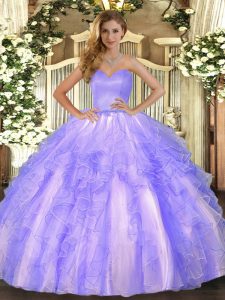 Lavender Sleeveless Ruffles Floor Length Sweet 16 Dress