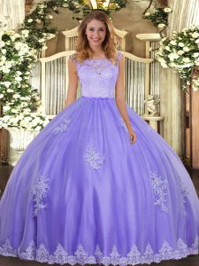 Pretty Lavender Clasp Handle Sweet 16 Quinceanera Dress Lace and Appliques Sleeveless Floor Length
