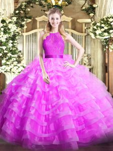 Organza Sleeveless Floor Length Quince Ball Gowns and Ruffled Layers