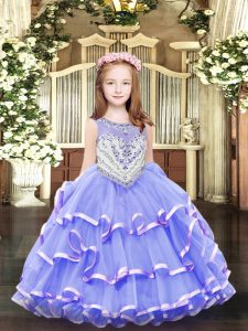 Floor Length Ball Gowns Sleeveless Lavender Little Girl Pageant Dress Zipper