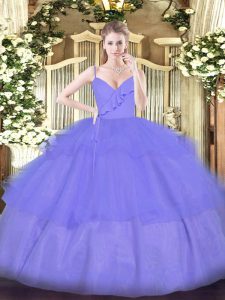 Ball Gowns 15th Birthday Dress Lavender Spaghetti Straps Organza Sleeveless Floor Length Zipper
