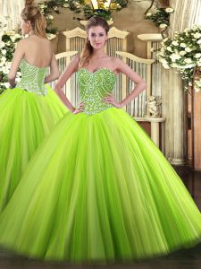 Stylish Tulle Sweetheart Sleeveless Lace Up Beading Vestidos de Quinceanera in