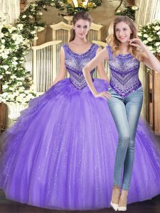 Sexy Lavender Lace Up 15 Quinceanera Dress Beading and Ruffles Sleeveless Floor Length