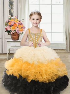 Elegant Multi-color Lace Up Straps Beading and Ruffles Girls Pageant Dresses Organza Sleeveless