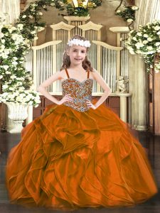 Rust Red Ball Gowns Beading and Ruffles Child Pageant Dress Lace Up Organza Sleeveless Floor Length