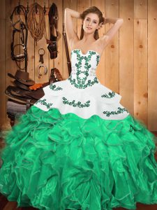 Strapless Sleeveless Lace Up Quinceanera Dress Turquoise Satin and Organza