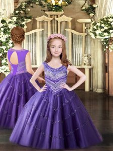 Lavender Sleeveless Beading Floor Length Girls Pageant Dresses