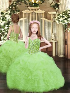 Sleeveless Organza Floor Length Lace Up Pageant Dresses in with Beading and Ruffles and Pick Ups
