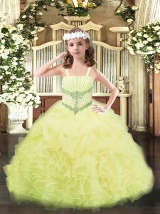 Customized Sleeveless Lace Up Floor Length Beading and Ruffles and Pick Ups Pageant Dress Wholesale