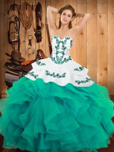 Cute Floor Length Turquoise Sweet 16 Dress Strapless Sleeveless Lace Up
