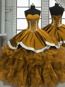 Beading and Ruffles Quinceanera Dress Yellow Lace Up Sleeveless Floor Length