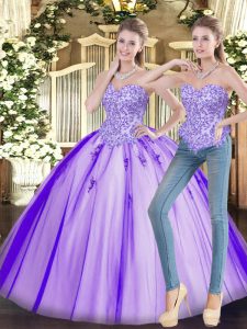 Floor Length Lace Up Sweet 16 Dresses Lavender for Military Ball and Sweet 16 and Quinceanera with Beading
