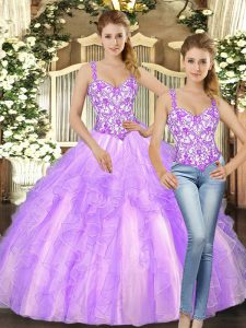 Lilac Sleeveless Organza Lace Up Vestidos de Quinceanera for Military Ball and Sweet 16 and Quinceanera