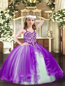 Perfect Tulle Sleeveless Floor Length Kids Pageant Dress and Beading