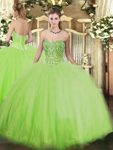 Artistic Floor Length Yellow Green Quinceanera Gowns Sweetheart Sleeveless Lace Up