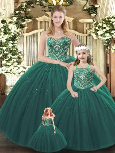 Ball Gowns Ball Gown Prom Dress Dark Green Sweetheart Tulle Sleeveless Floor Length Lace Up