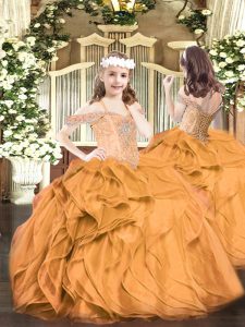 Latest Sleeveless Beading and Ruffles Lace Up Pageant Dress Womens