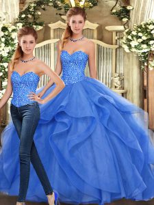 Free and Easy Blue Quinceanera Gown Military Ball and Sweet 16 and Quinceanera with Beading and Ruffles Sweetheart Sleeveless Lace Up