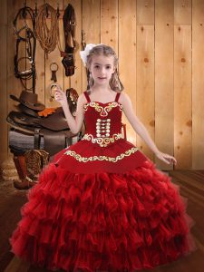 Organza Sleeveless Floor Length Pageant Dress Wholesale and Embroidery and Ruffled Layers