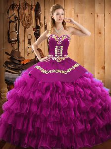 Low Price Ball Gowns Quinceanera Dresses Fuchsia Sweetheart Satin and Organza Sleeveless Floor Length Lace Up